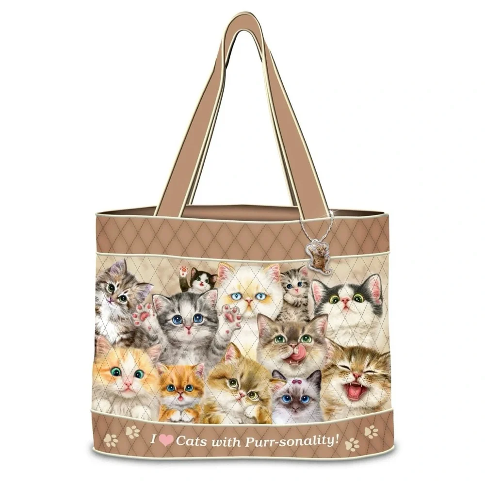 Bradford Exchange Kayomi Harai Cats With Purr-sonality Quilted Tote Handbag